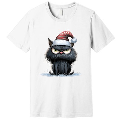 Grumpy Christmas Cat Santa Hat Premium T-Shirt