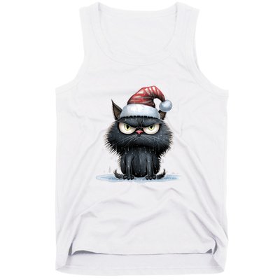 Grumpy Christmas Cat Santa Hat Tank Top