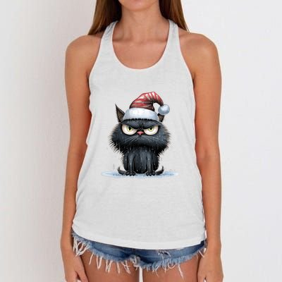 Grumpy Christmas Cat Santa Hat Women's Knotted Racerback Tank