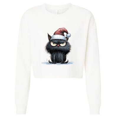 Grumpy Christmas Cat Santa Hat Cropped Pullover Crew