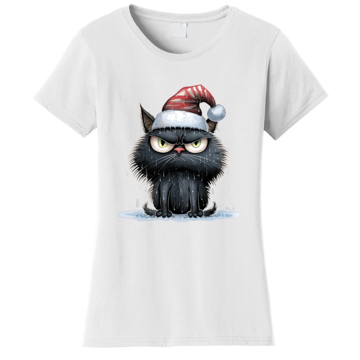 Grumpy Christmas Cat Santa Hat Women's T-Shirt