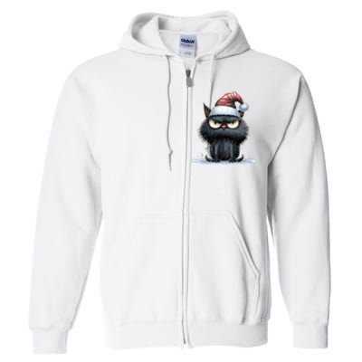 Grumpy Christmas Cat Santa Hat Full Zip Hoodie