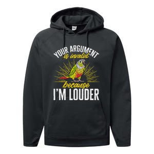 Green Cheek Conure Your Argument Is Invalid Parrot Conure Performance Fleece Hoodie