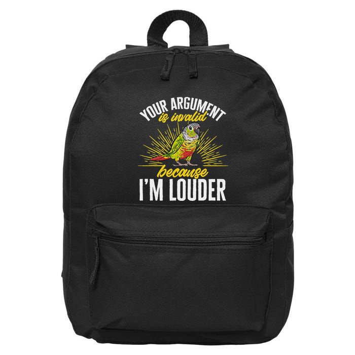 Green Cheek Conure Your Argument Is Invalid Parrot Conure 16 in Basic Backpack