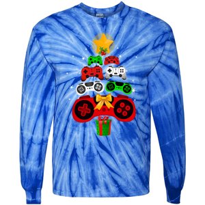 Gaming Controller Christmas Tree Decorations Gamers Xmas Pjs Gift Tie-Dye Long Sleeve Shirt