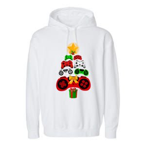 Gaming Controller Christmas Tree Decorations Gamers Xmas Pjs Gift Garment-Dyed Fleece Hoodie