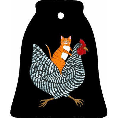 Ginger Cat Chicken Ride Orange Cat Chicken  Ceramic Bell Ornament