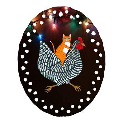 Ginger Cat Chicken Ride Orange Cat Chicken  Ceramic Oval Ornament