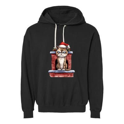 Grumpy Christmas Cat Chimney Garment-Dyed Fleece Hoodie