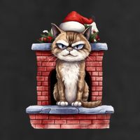 Grumpy Christmas Cat Chimney Garment-Dyed Fleece Hoodie