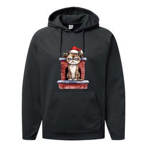 Grumpy Christmas Cat Chimney Performance Fleece Hoodie