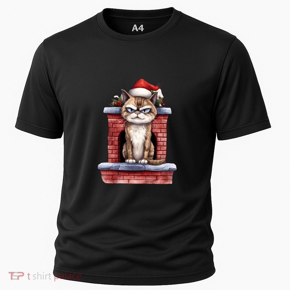 Grumpy Christmas Cat Chimney Performance Shirt