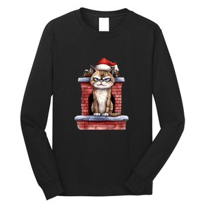 Grumpy Christmas Cat Chimney Long Sleeve Shirt