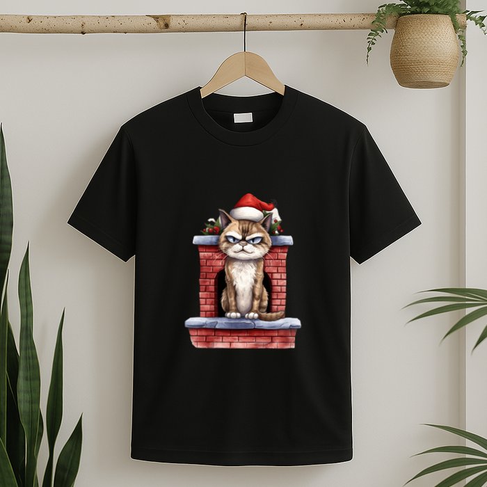 Grumpy Christmas Cat Chimney T-Shirt