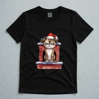 Grumpy Christmas Cat Chimney T-Shirt