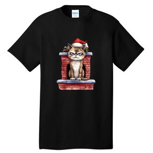 Grumpy Christmas Cat Chimney Tall T-Shirt