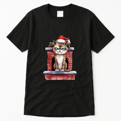 Grumpy Christmas Cat Chimney Tall T-Shirt