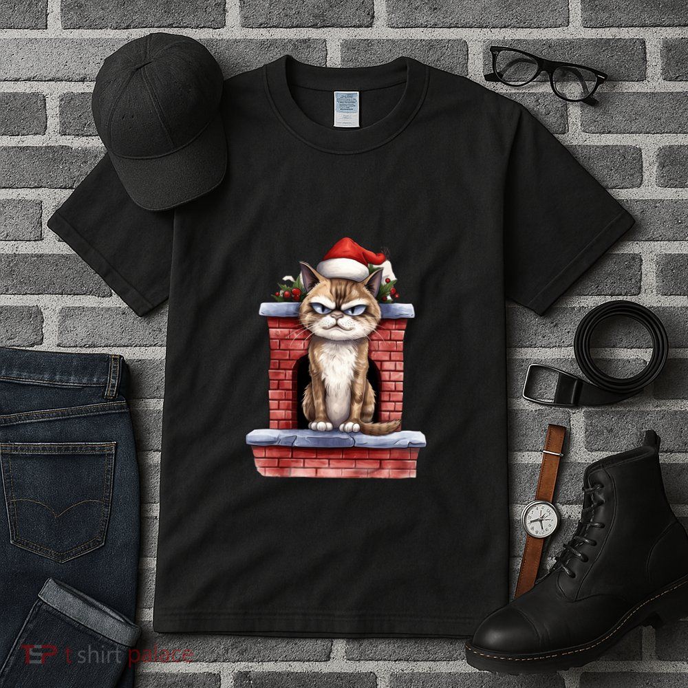 Grumpy Christmas Cat Chimney Tall T-Shirt