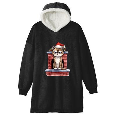 Grumpy Christmas Cat Chimney Hooded Wearable Blanket