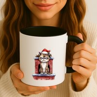 Grumpy Christmas Cat Chimney Mug