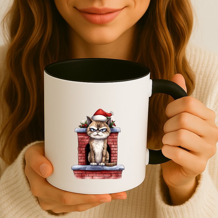 Grumpy Christmas Cat Chimney Mug