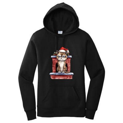 Grumpy Christmas Cat Chimney Women's Pullover Hoodie
