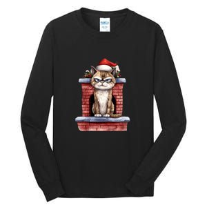 Grumpy Christmas Cat Chimney Tall Long Sleeve T-Shirt