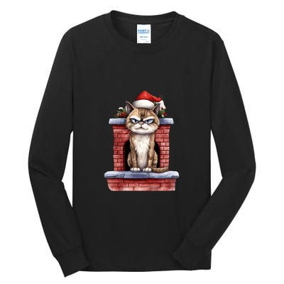 Grumpy Christmas Cat Chimney Tall Long Sleeve T-Shirt