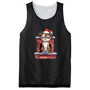 Grumpy Christmas Cat Chimney Mesh Reversible Basketball Jersey Tank