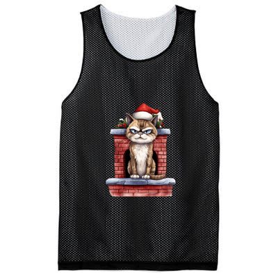 Grumpy Christmas Cat Chimney Mesh Reversible Basketball Jersey Tank