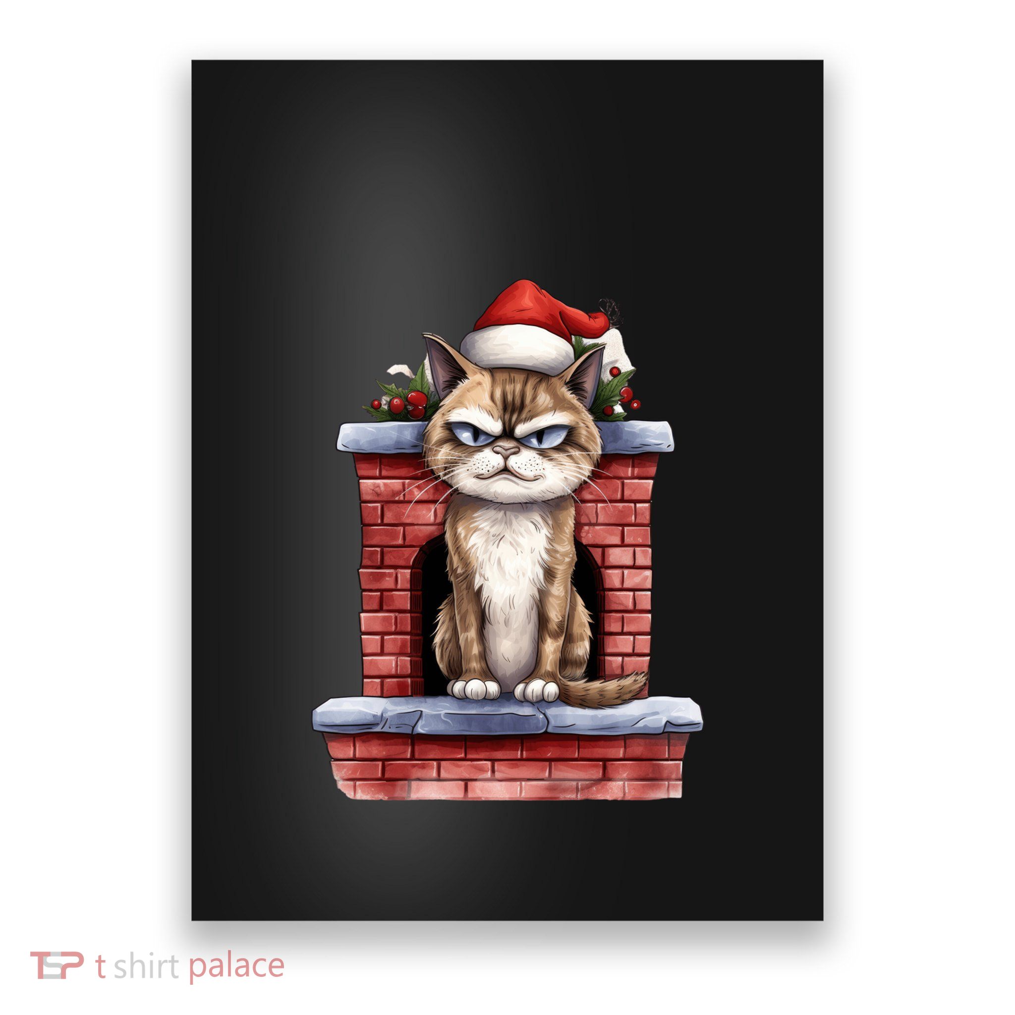 Grumpy Christmas Cat Chimney Poster