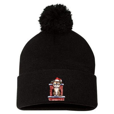 Grumpy Christmas Cat Chimney Pom Pom 12in Knit Beanie