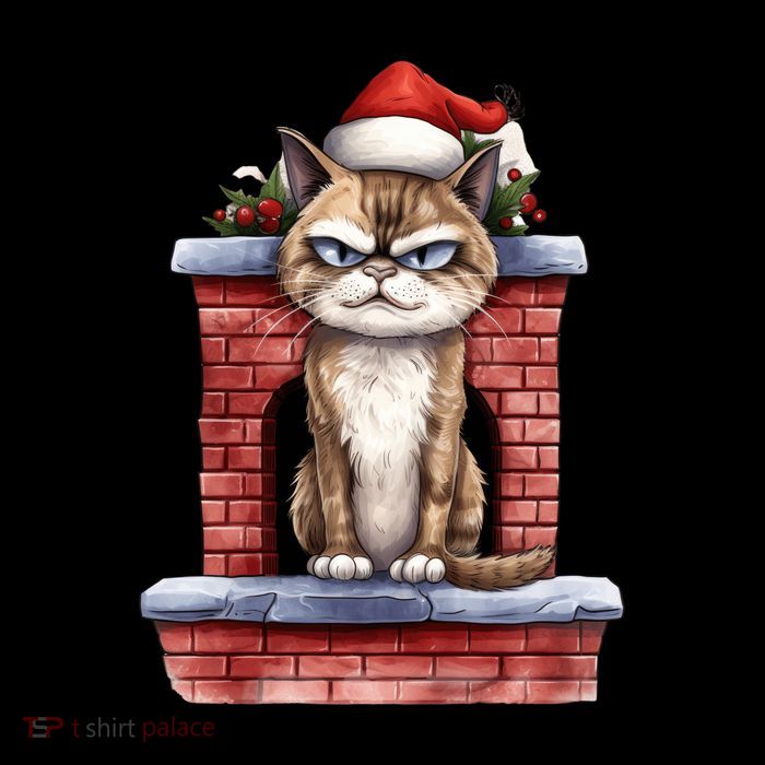 Grumpy Christmas Cat Chimney Pom Pom 12in Knit Beanie