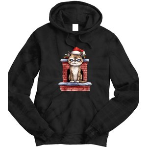 Grumpy Christmas Cat Chimney Tie Dye Hoodie