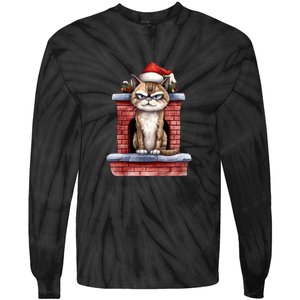 Grumpy Christmas Cat Chimney Tie-Dye Long Sleeve Shirt