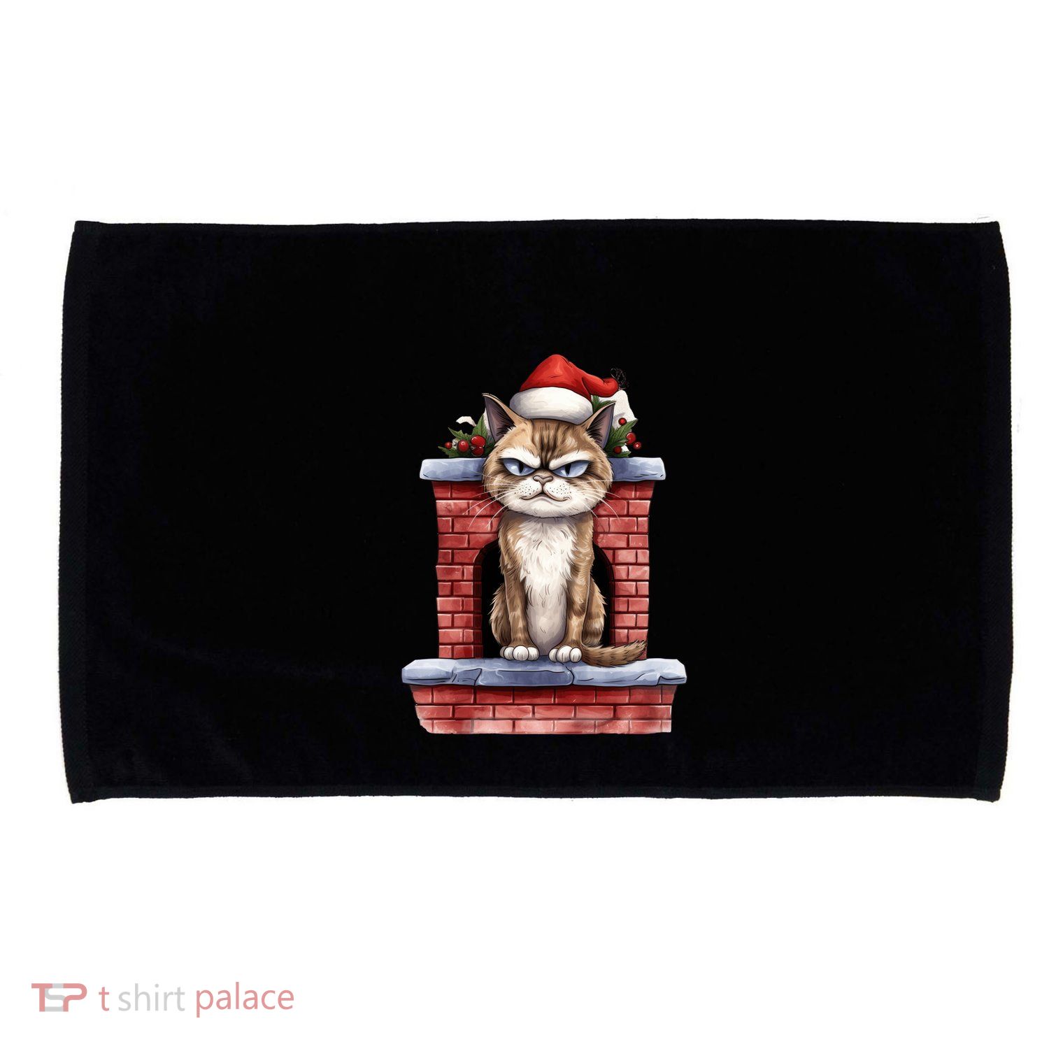 Grumpy Christmas Cat Chimney Microfiber Hand Towel