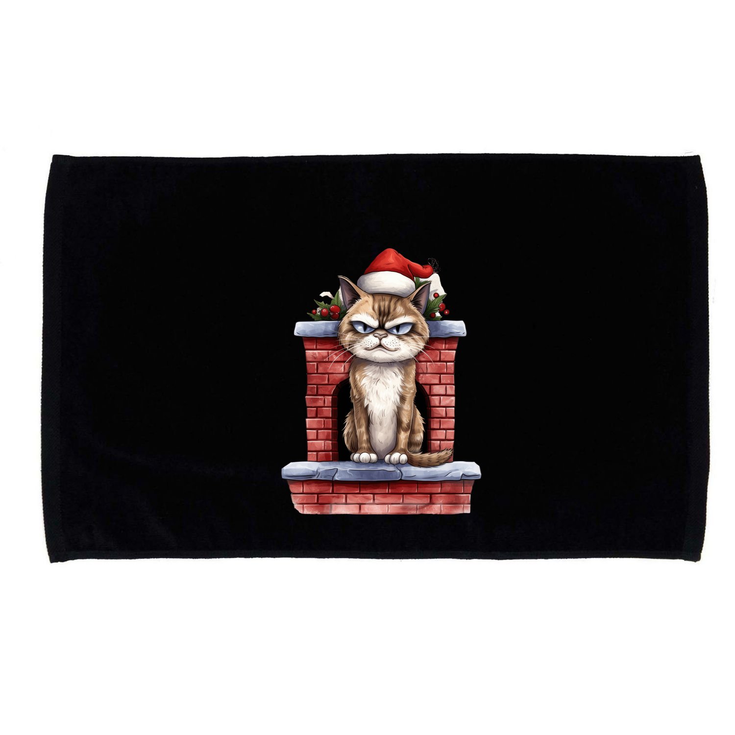 Grumpy Christmas Cat Chimney Microfiber Hand Towel