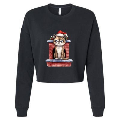 Grumpy Christmas Cat Chimney Cropped Pullover Crew