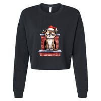 Grumpy Christmas Cat Chimney Cropped Pullover Crew
