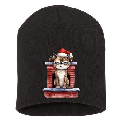 Grumpy Christmas Cat Chimney Short Acrylic Beanie