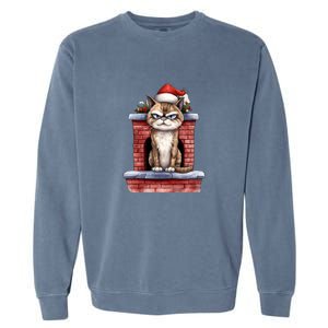 Grumpy Christmas Cat Chimney Garment-Dyed Sweatshirt