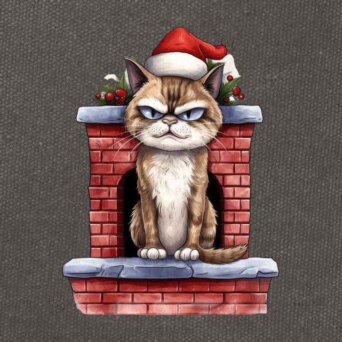 Grumpy Christmas Cat Chimney Cotton Canvas Backpack