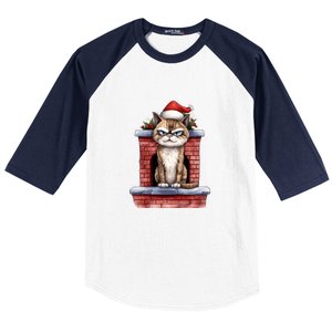 Grumpy Christmas Cat Chimney Baseball Sleeve Shirt