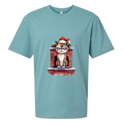 Grumpy Christmas Cat Chimney Sueded Cloud Jersey T-Shirt