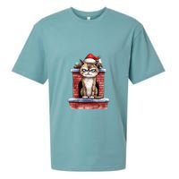 Grumpy Christmas Cat Chimney Sueded Cloud Jersey T-Shirt