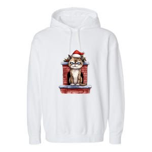 Grumpy Christmas Cat Chimney Garment-Dyed Fleece Hoodie