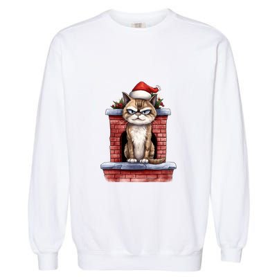 Grumpy Christmas Cat Chimney Garment-Dyed Sweatshirt