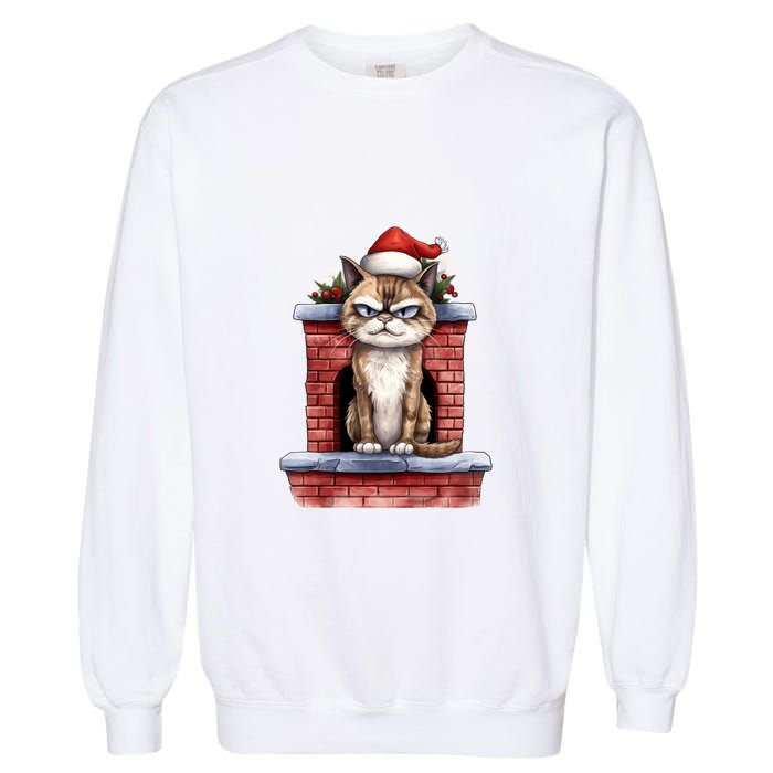 Grumpy Christmas Cat Chimney Garment-Dyed Sweatshirt