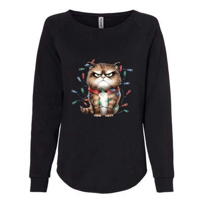 Grumpy Christmas Cat Lights Womens California Wash Sweatshirt