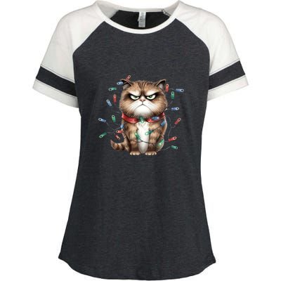 Grumpy Christmas Cat Lights Enza Ladies Jersey Colorblock Tee